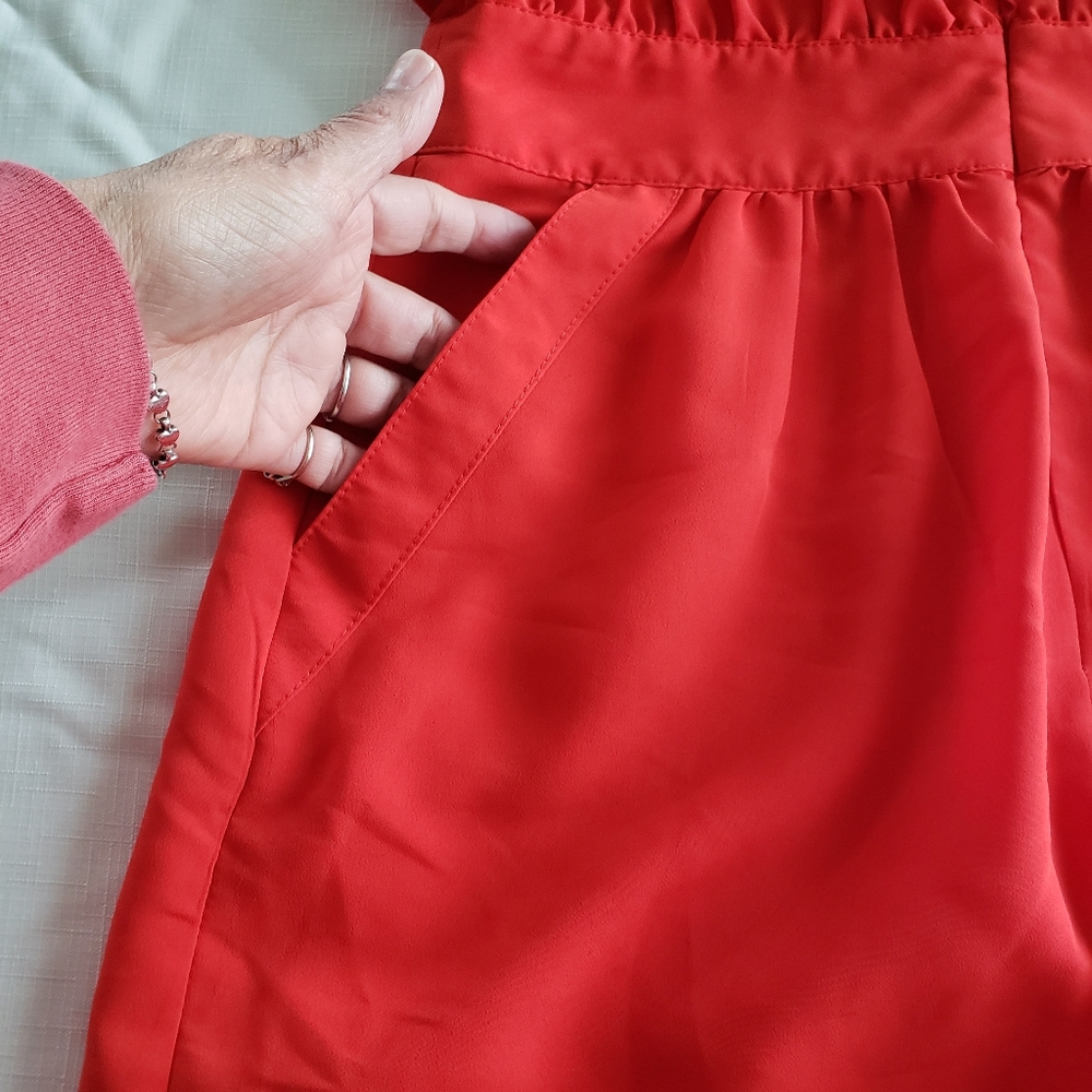 Pins And Needles Romper Shorts Mini V neck pockets Ruffled Red Summer - Picture 6 of 11